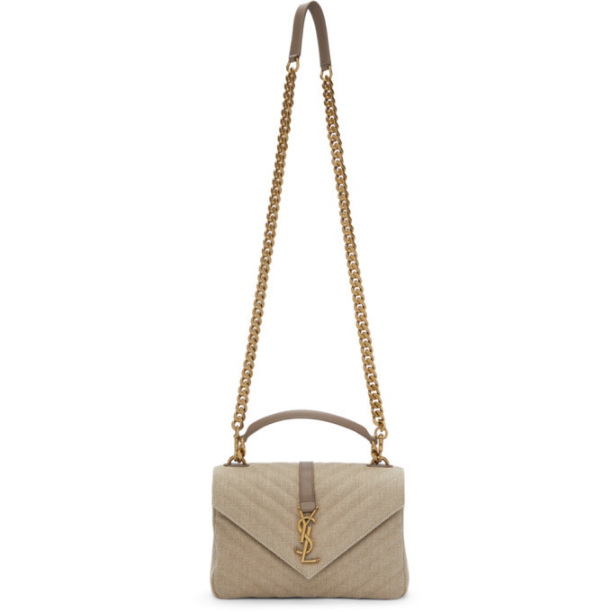 Saint Laurent Medium College Suede Shoulder Bag Taupe