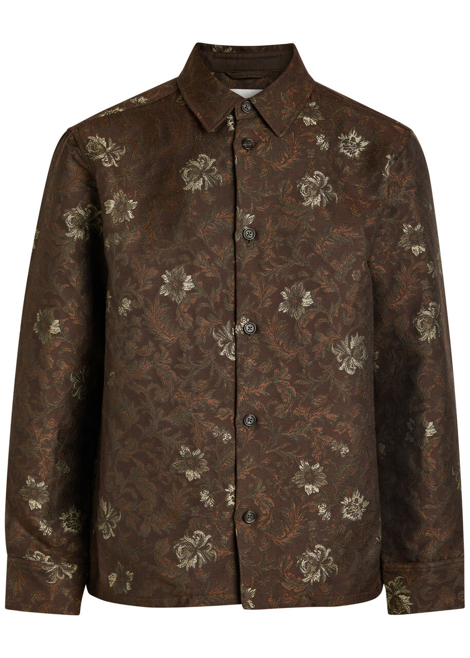 Les Deux Kaleb Floral-jacquard Woven Overshirt Grey