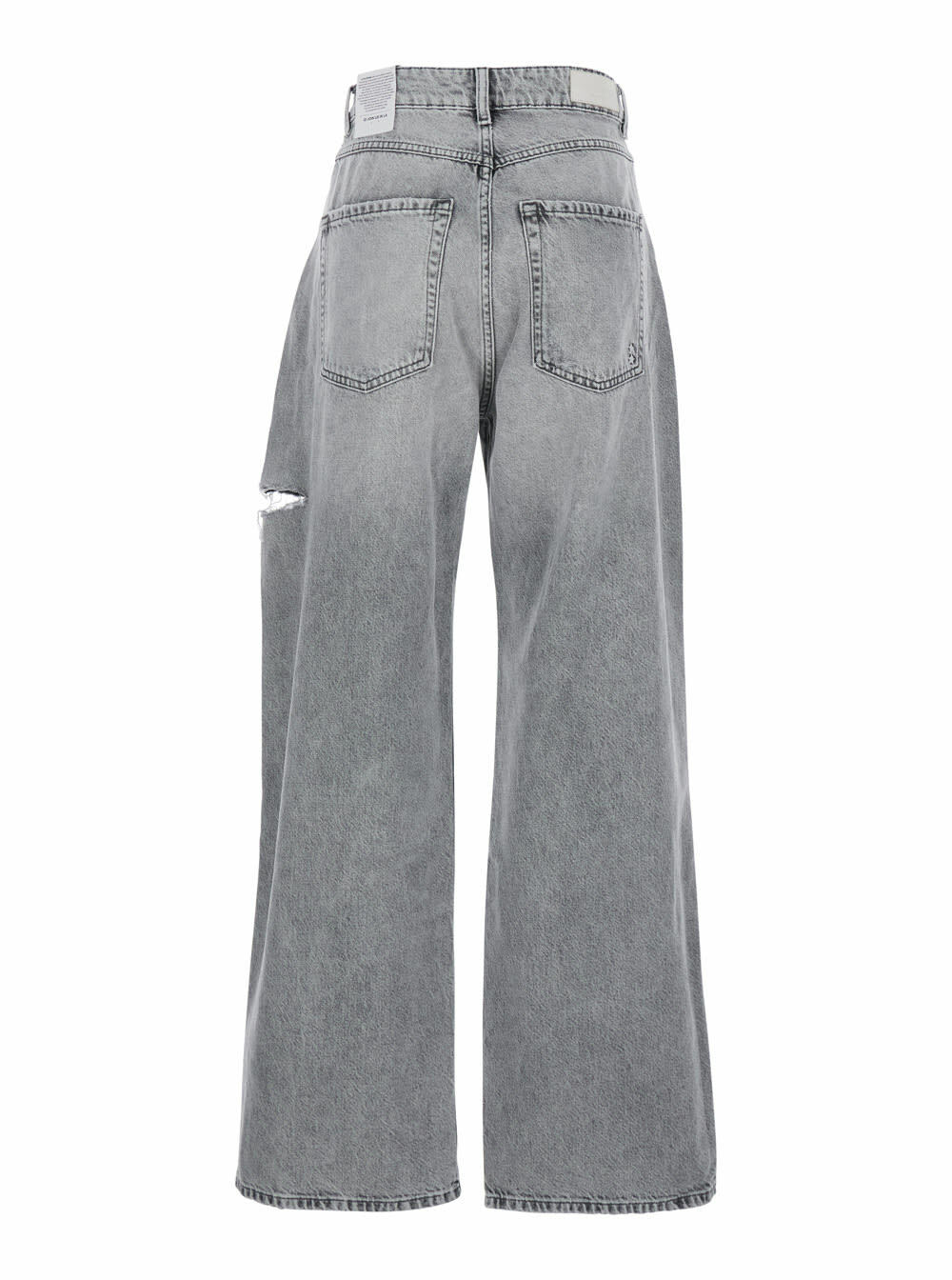 Icon Denim Grey High Waisted Jeans With Ripped Details In Denim Woman