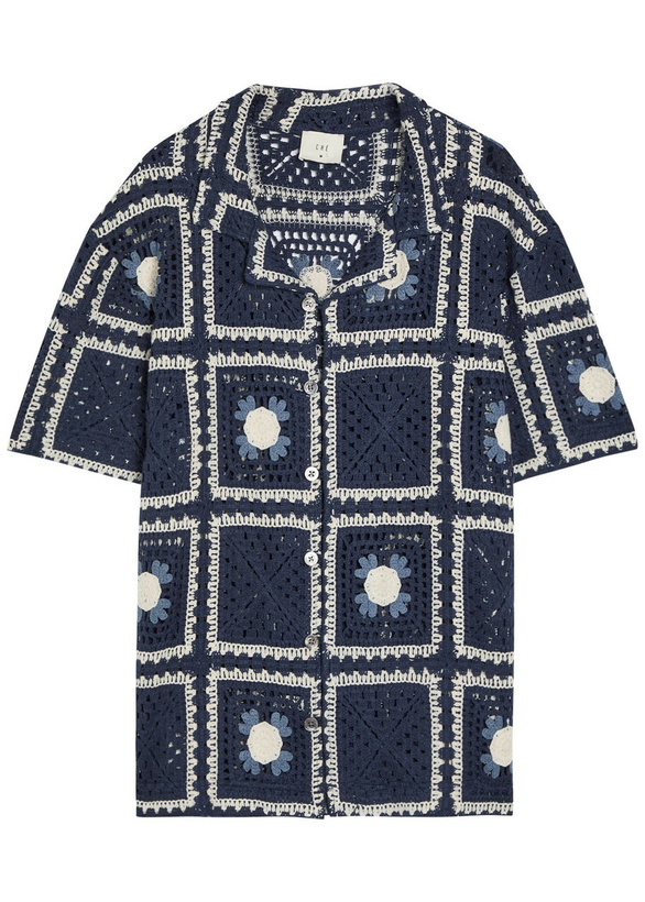 Photo: Che Tejer Patchwork Crochet Open-knit Shirt Navy