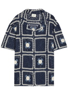 Che Tejer Patchwork Crochet Open-knit Shirt Navy