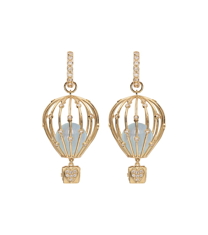 Photo: Sydney Evan Hot Air Balloon 14kt gold hoop earrings with aquamarine and diamonds