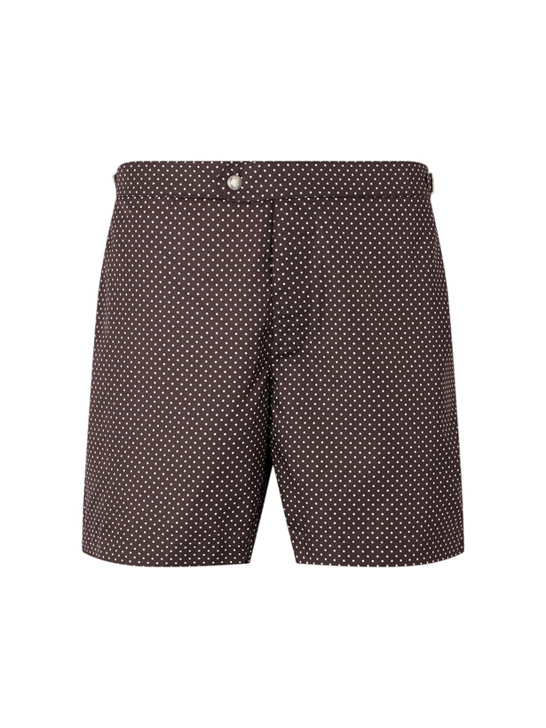 Photo: Mr P. - Straight-Leg Polka-Dot Swim Shorts - Brown