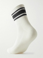 Satisfy - Striped Logo-Print Ribbed Merino Wool-Blend Socks - White