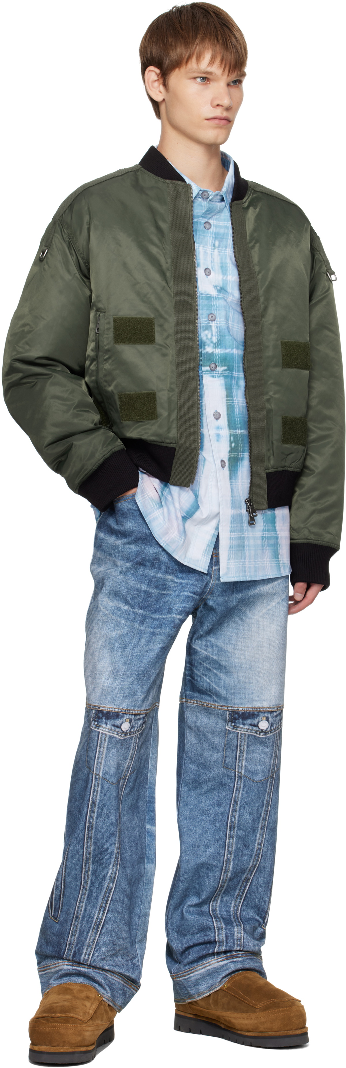 Andersson Bell Khaki Flight Layered Washed Bomber Jacket