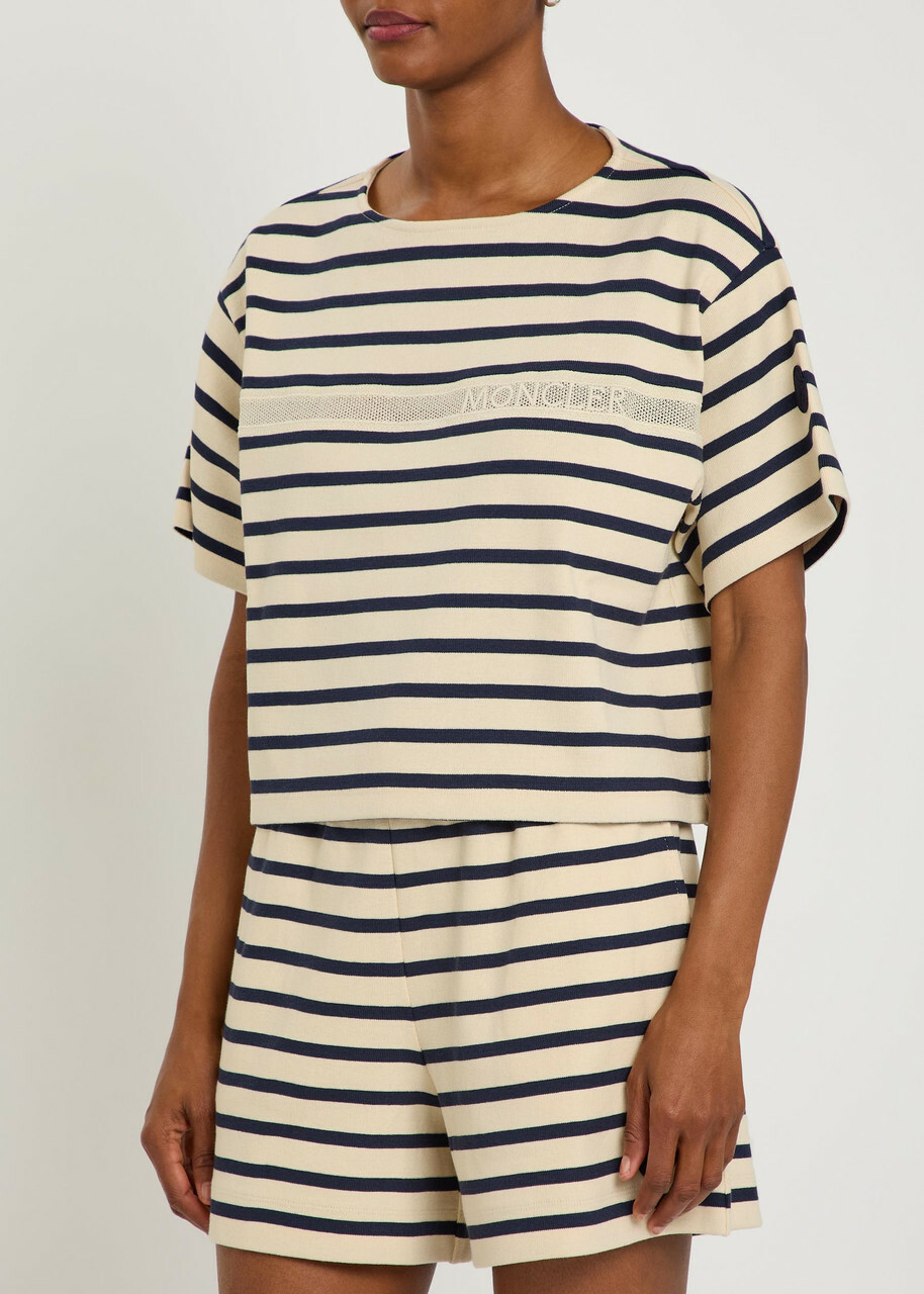 Moncler Striped Cotton T-shirt Beige