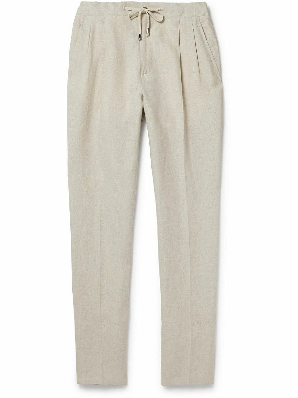 Photo: De Petrillo - Tapered Pleated Linen Drawstring Trousers - Neutrals