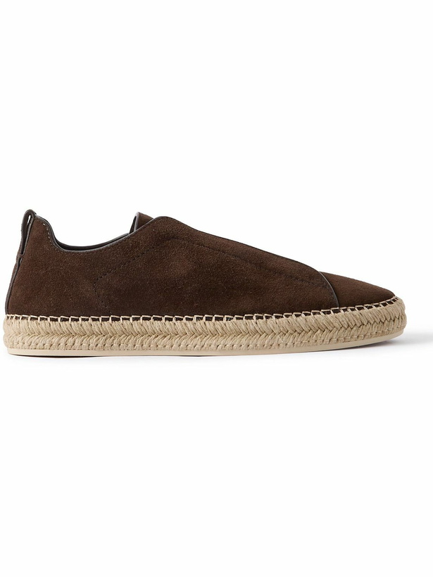 Photo: Zegna - Triple Stitch™ Leather-Trimmed Suede Slip-On Sneakers - Brown