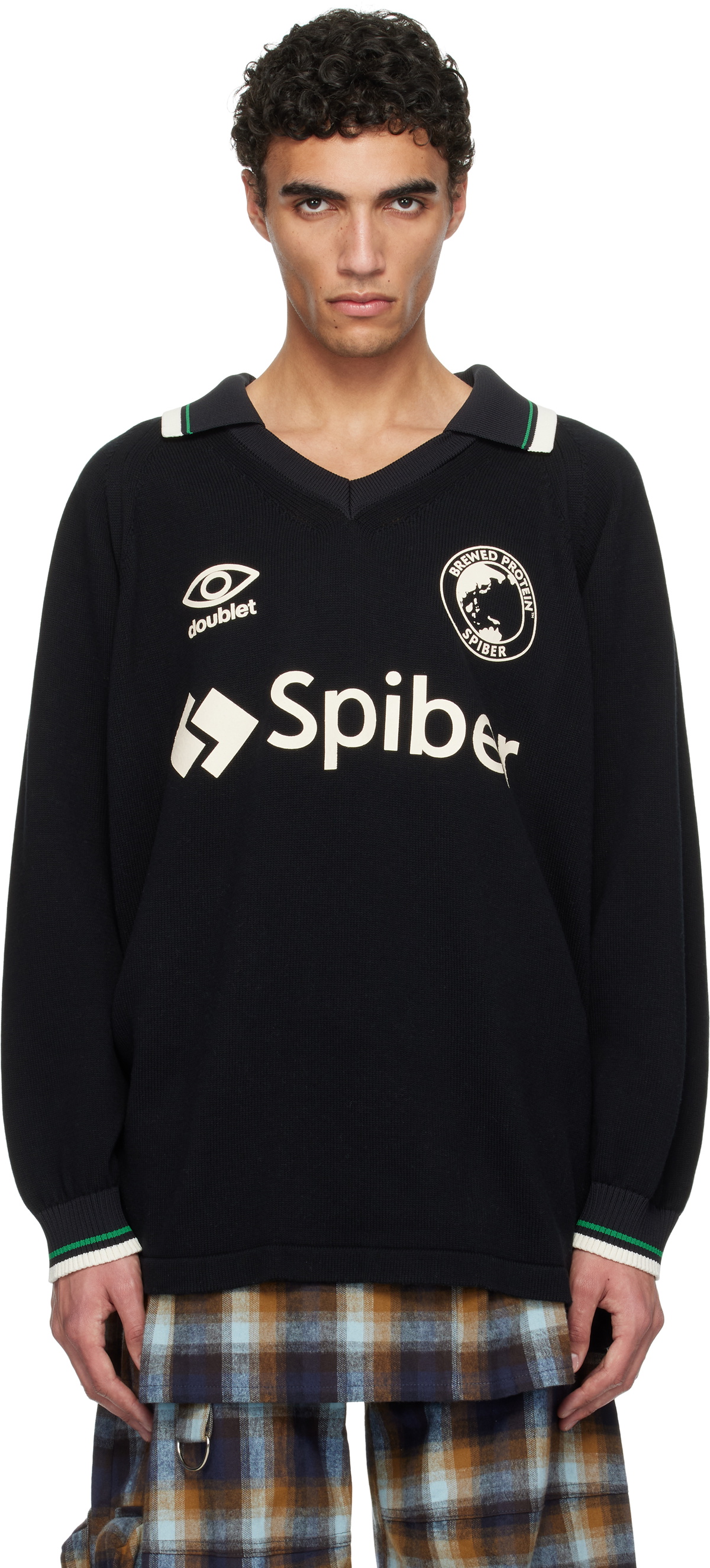 トップス doublet TEAM SPIBER FOOTBALL KNITWEAR Black Team Spiber Football Sweater by doublet on Sale