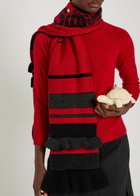 Simone Rocha Striped Ruffle-trimmed Wool-blend Scarf - Red - One Size