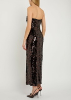 Staud Cece Strapless Sequin-embellished Midi Dress Dark Brown