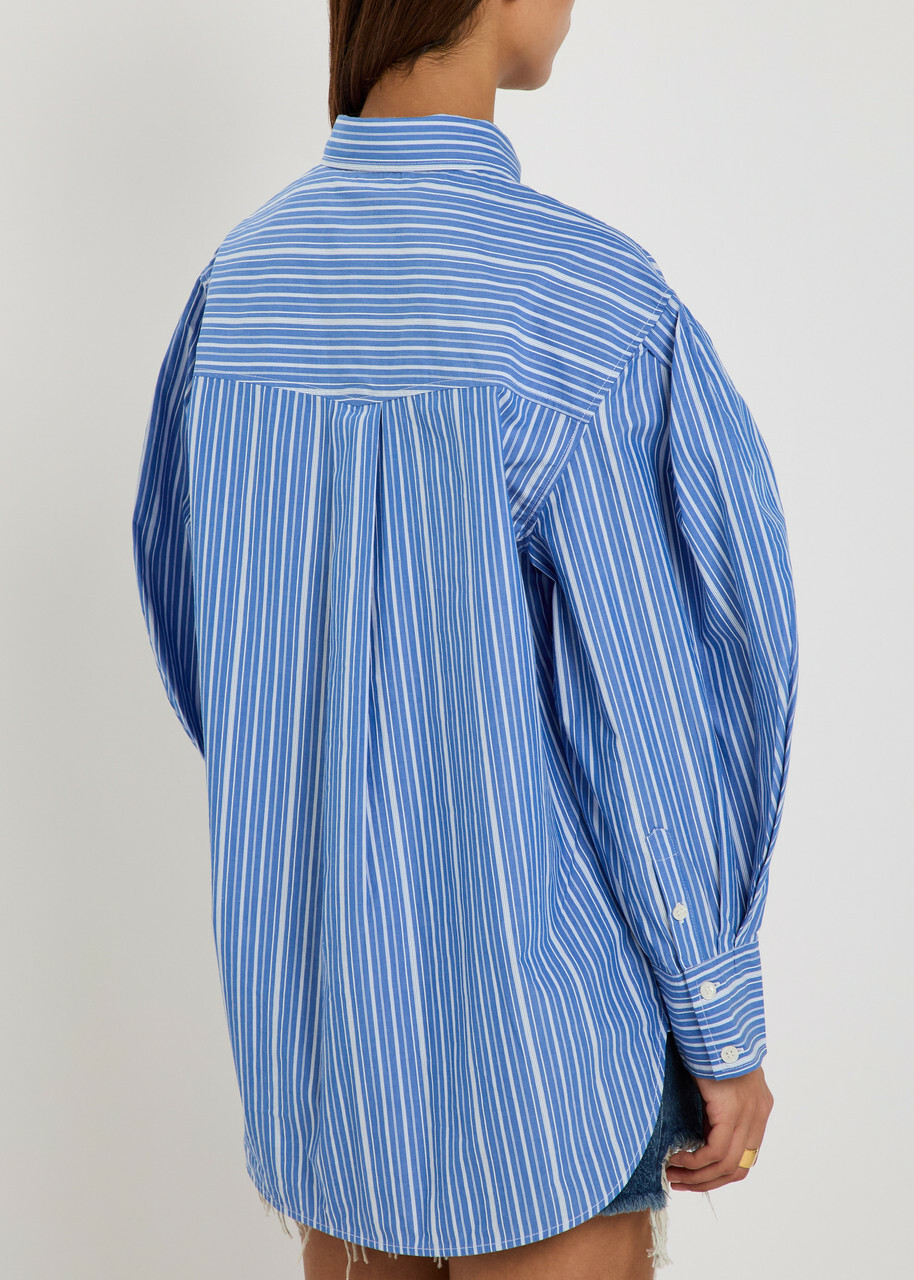 Ganni Striped Cotton-poplin Shirt Navy