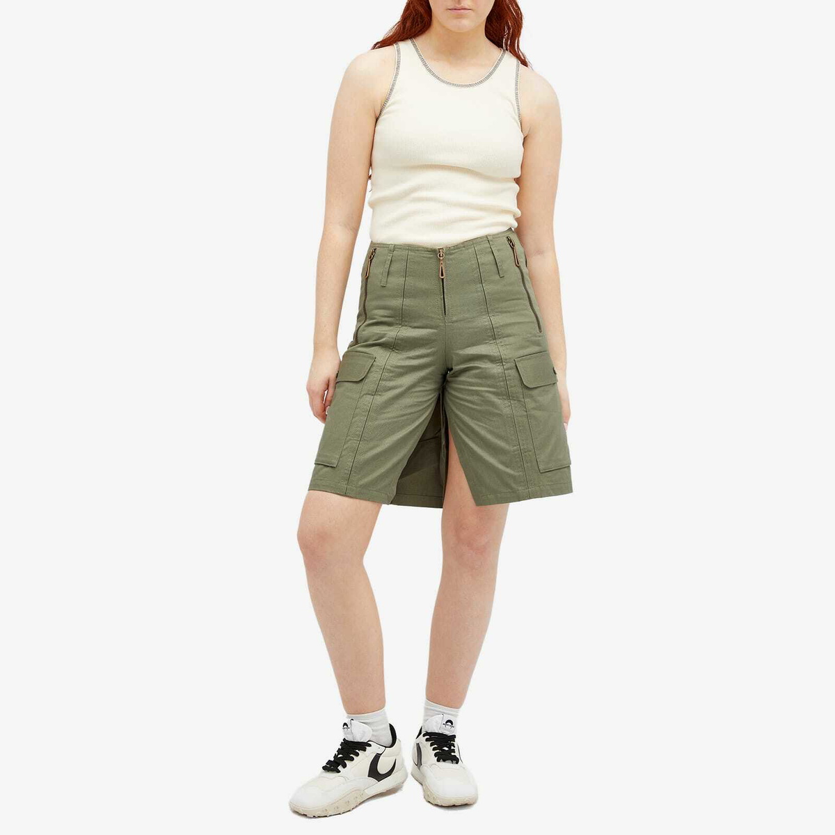 Paco Rabanne Women's Long Cargo Shorts in Green