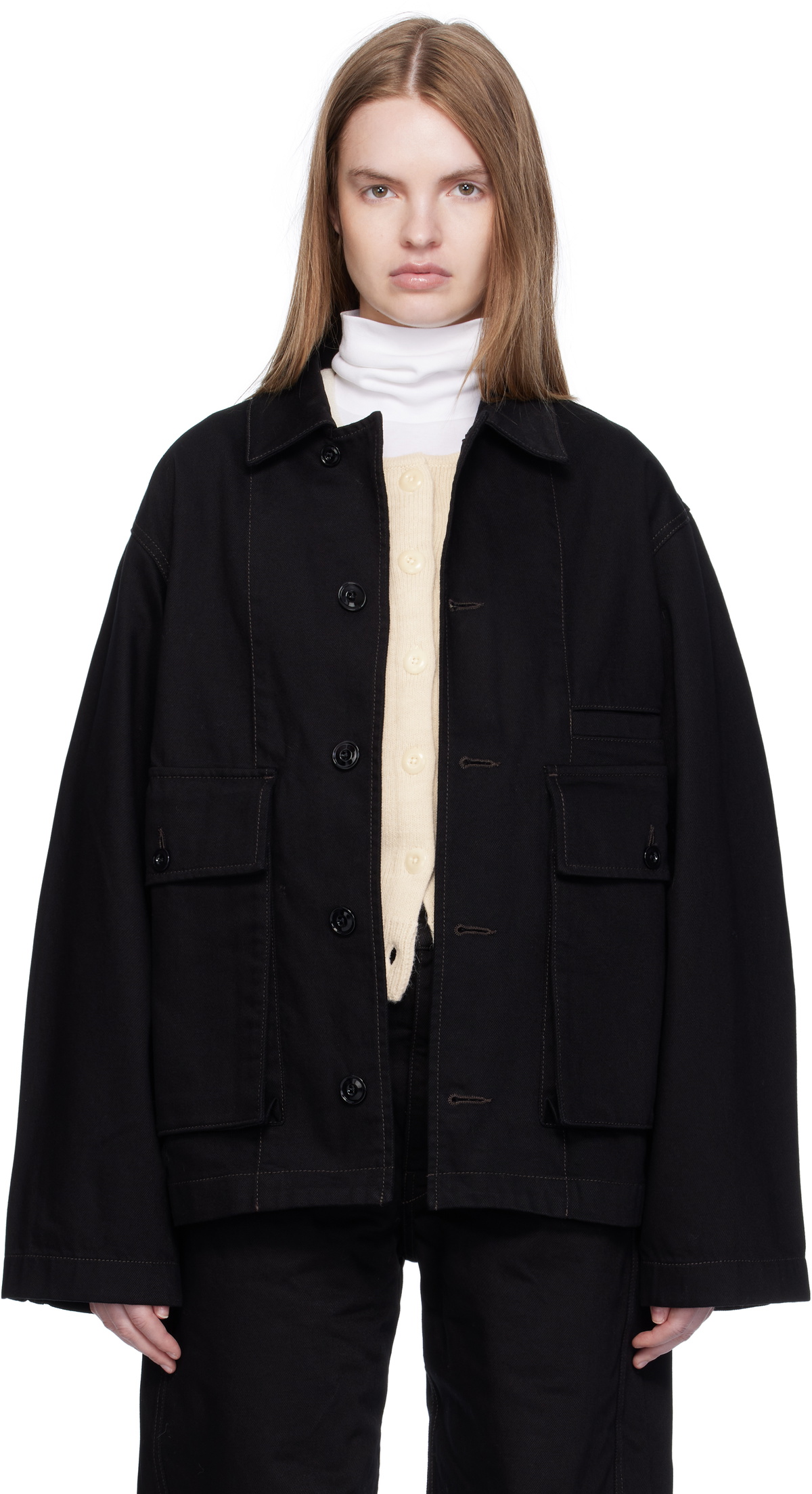 LEMAIRE Black Crombie Coat Lemaire