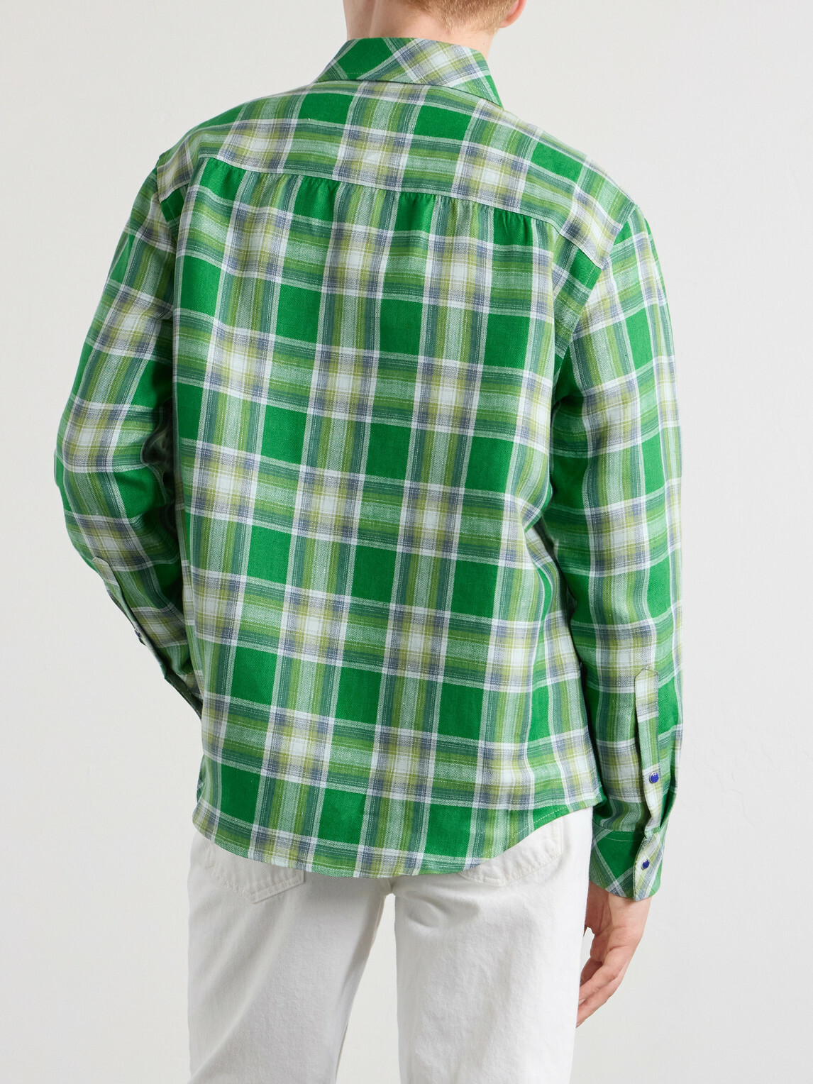 God's True Cashmere - Harbor Checked Linen Shirt - Green