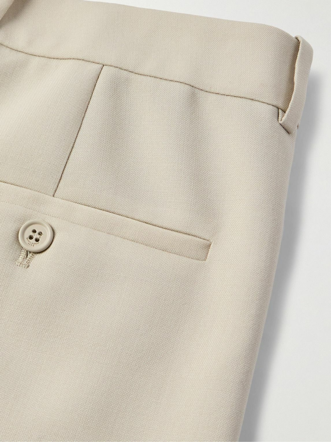 SAINT LAURENT - Tapered Pleated Grain de Poudre Wool Trousers - Neutrals