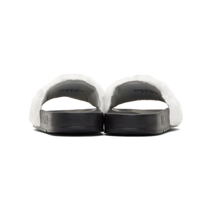Baja East White and Black Fila Edition Shearling Drifter Slides