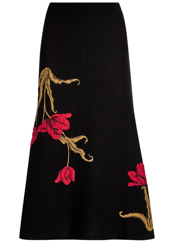 Photo: Erdem Floral-intarsia Knit Midi Skirt Black