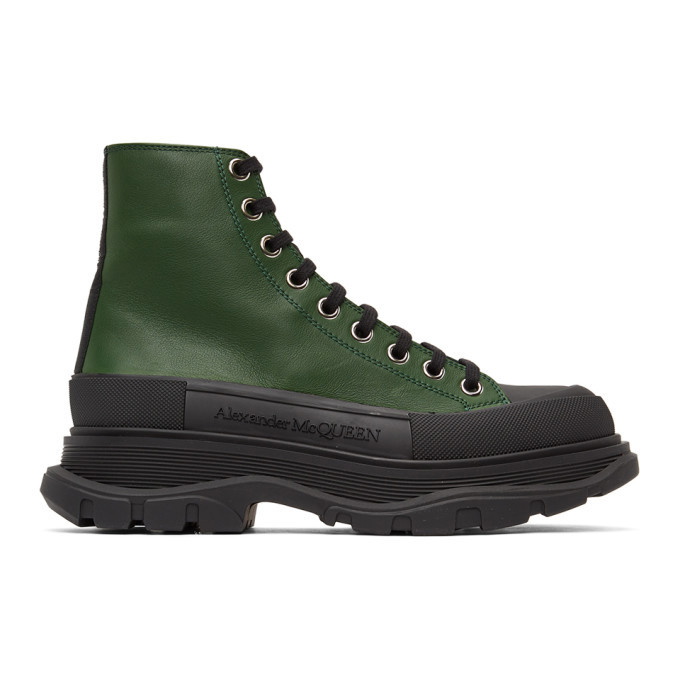 Photo: Alexander McQueen Green Leather Tread Slick Boots