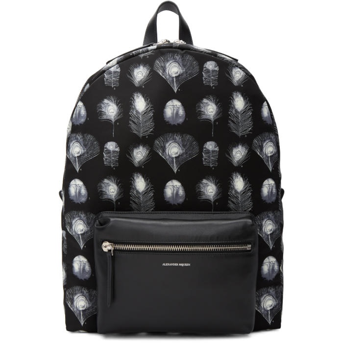 Photo: Alexander McQueen Black and Off-White Peacock Feather Backpack 
