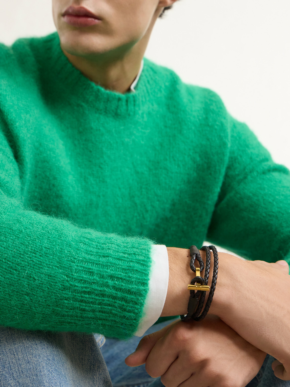 TOM FORD - Braided Leather and Gold-Plated Wrap Bracelet - Brown