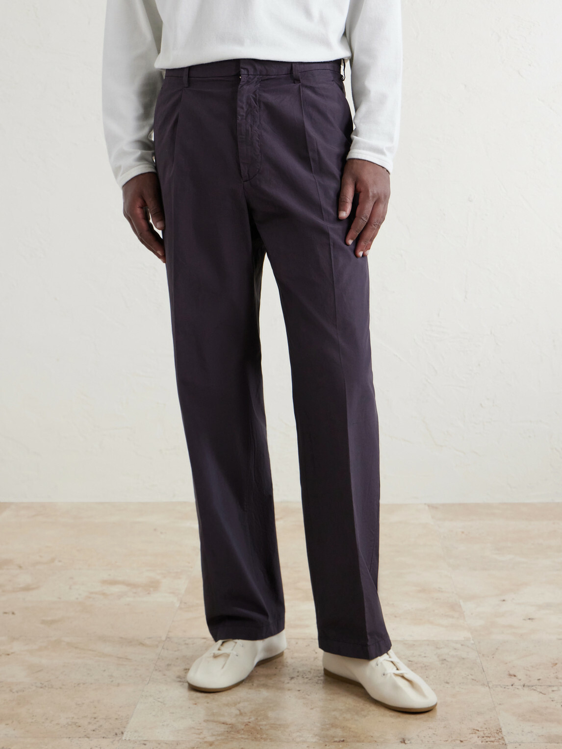 Auralee - Drawstring Cotton Straight-Leg Trousers - Brown