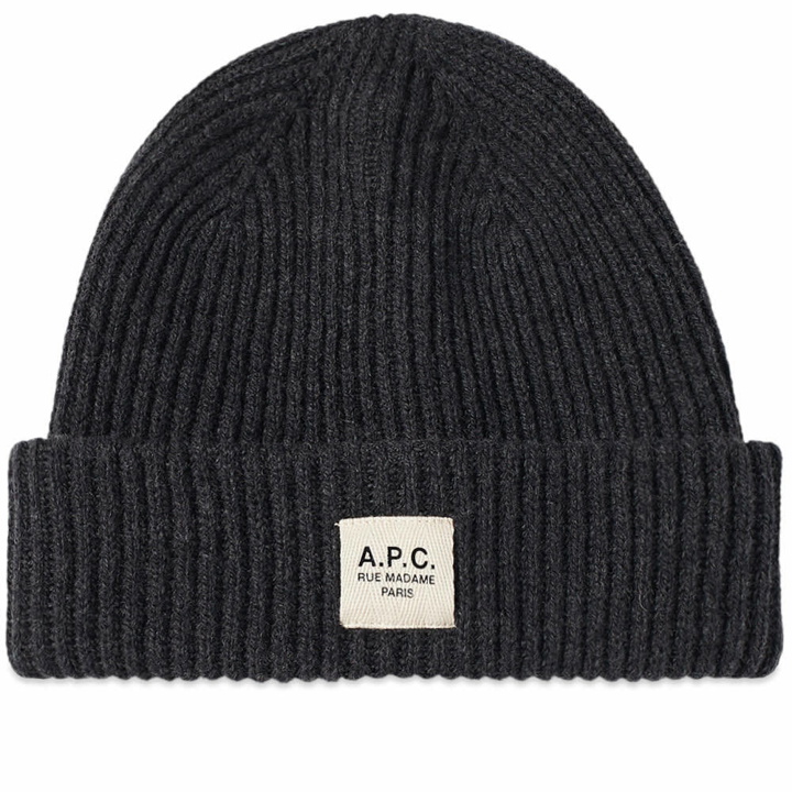 Photo: A.P.C. Men's James Ribbed Beanie in Heathered Anthracite