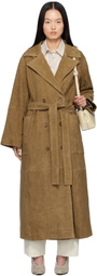 Róhe Khaki Belted Wrap Suede Coat