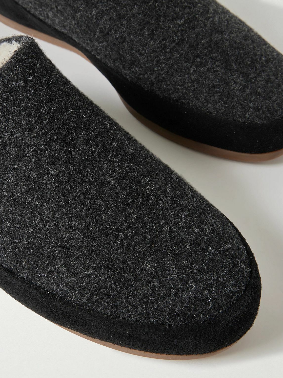 Mulo - Suede-Trimmed Shearling-Lined Wool Slippers - Gray