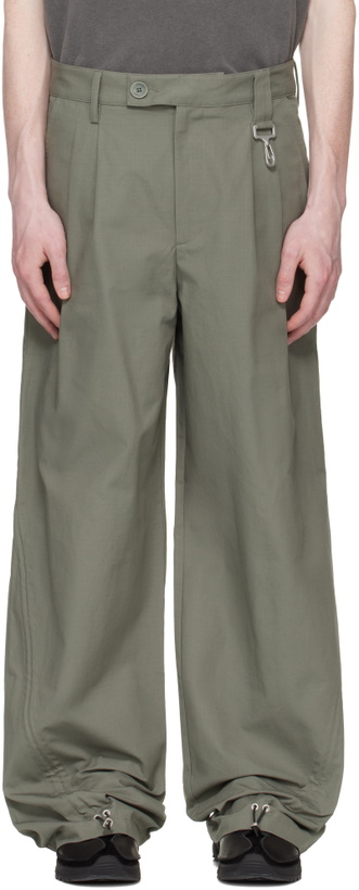 Photo: Reese Cooper Khaki Cotton Ripstop Pleated Trousers