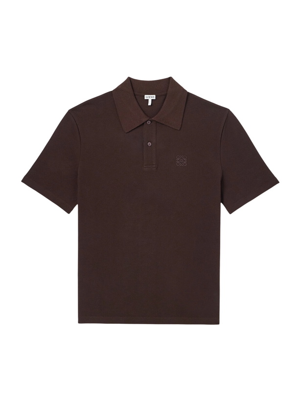 Photo: LOEWE - Slim-Fit Logo-Embroidered Cotton-Piqué Polo Shirt - Brown