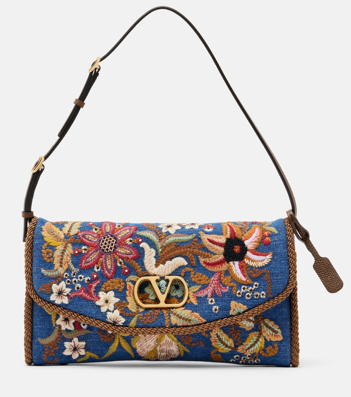 Valentino Garavani DeVain Small embroidered denim shoulder bag