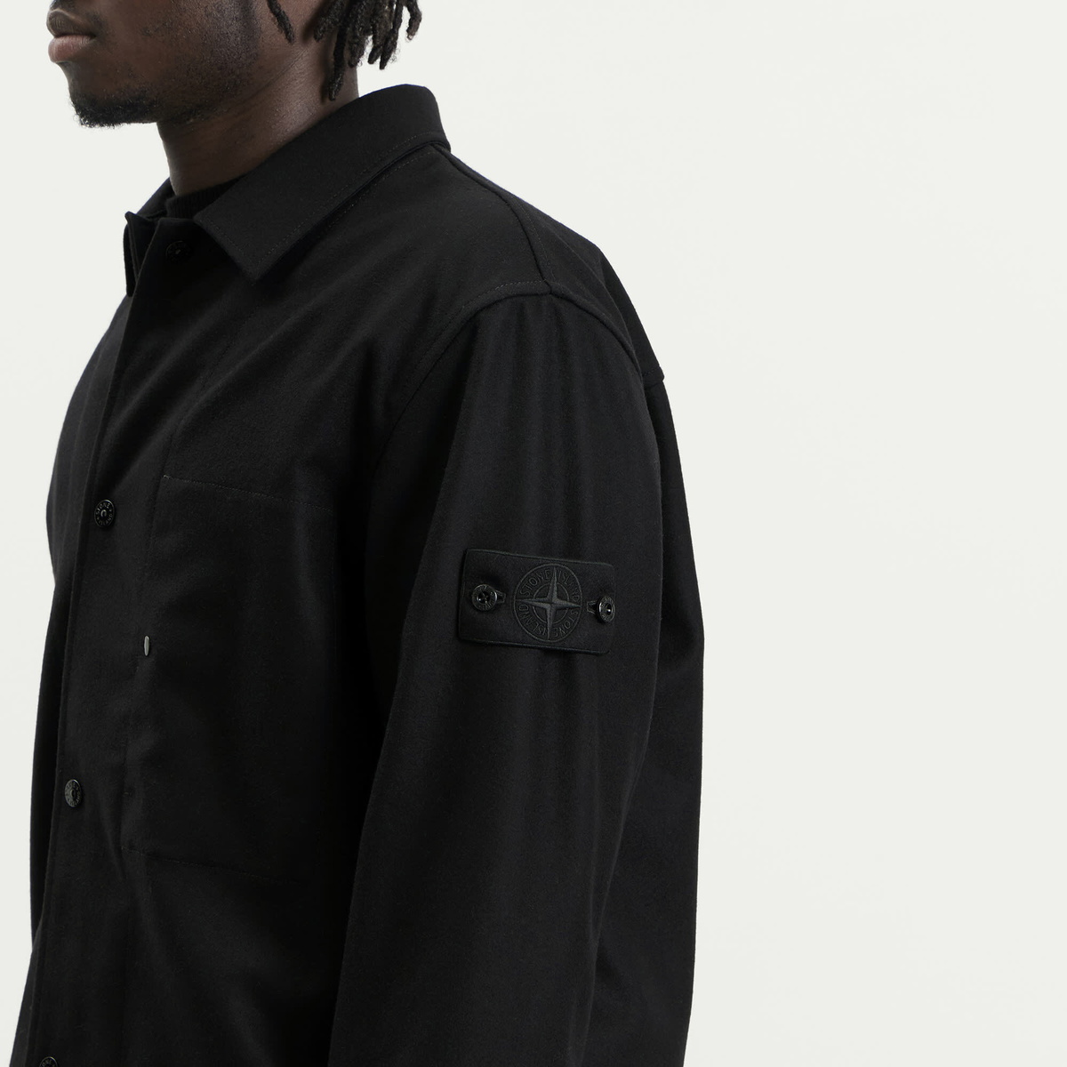 Stone Island Men's Ghost Wool Nylon Flannel Overshirt in Black
