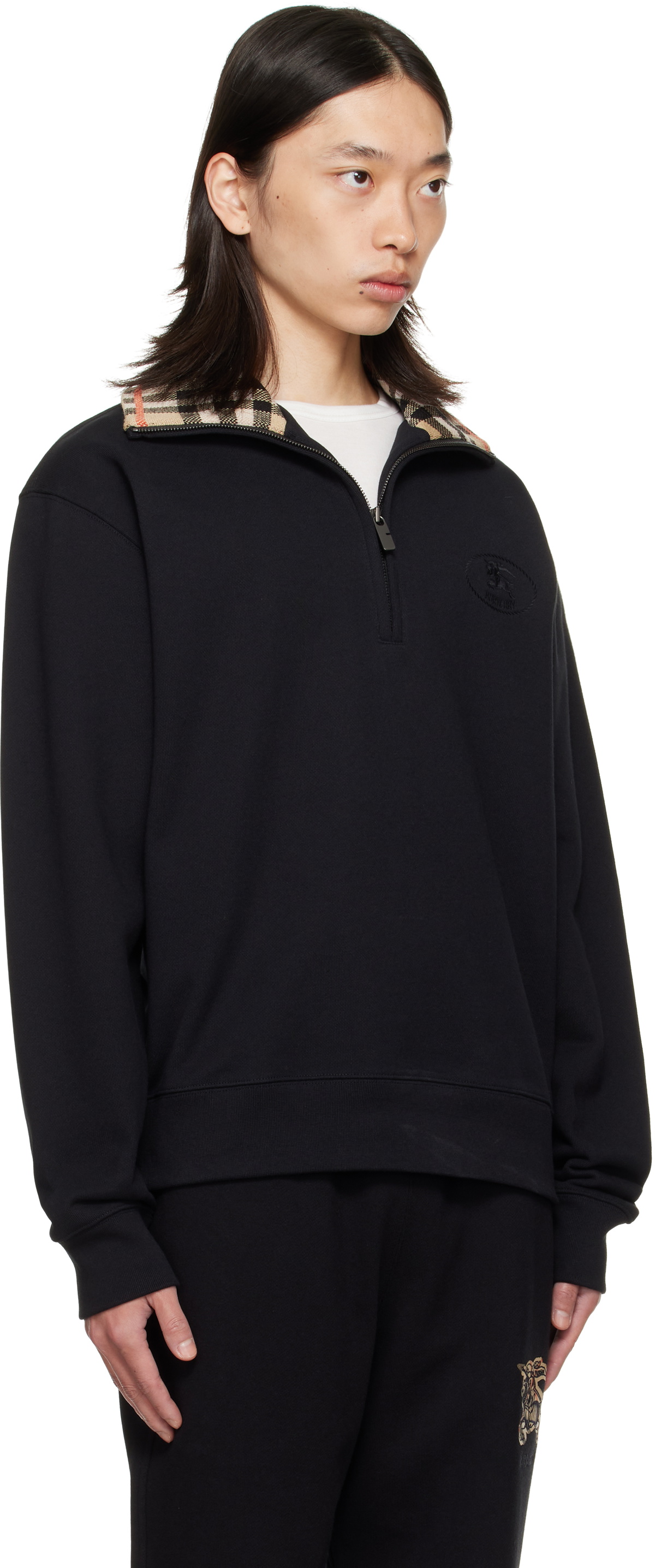 Burberry Black Check Collar Half-Zip Sweatshirt