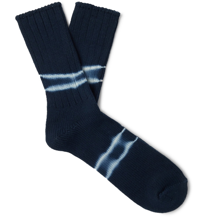 Photo: Anonymous Ism - Indigo-Dyed Cotton-Blend Socks - Blue