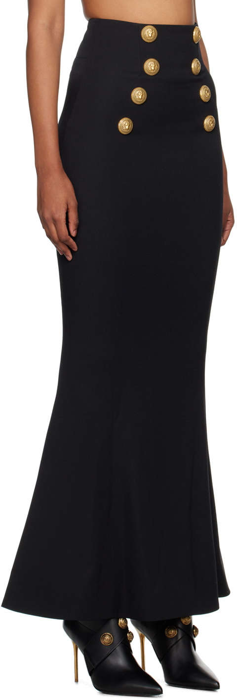 Balmain Black Flared Maxi Skirt