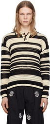HARAGO Black & White Crochet Polo