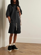 Fear of God - Wide-Leg Logo-Appliquéd Cotton-Jersey Drawstring Shorts - Black