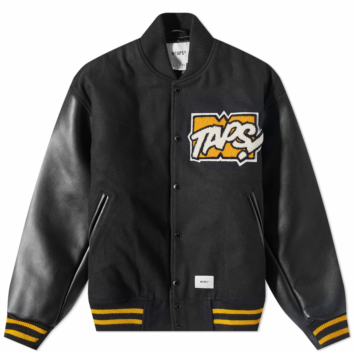 WTAPS Men's Melton Toon Logo Varsity Jacket in Black WTAPS