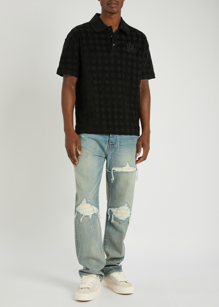 Amiri Logo-jacquard Cotton-blend Polo Shirt Black