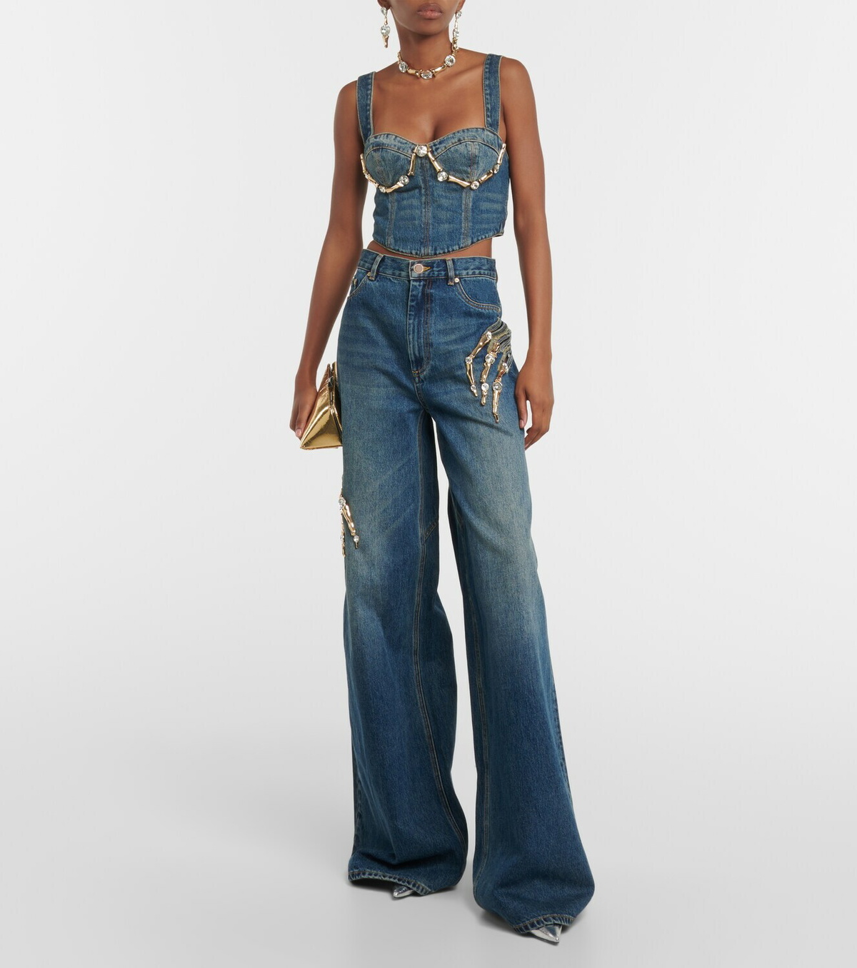 Area Embellished Cutout High-rise Wide-leg Jeans in Blue