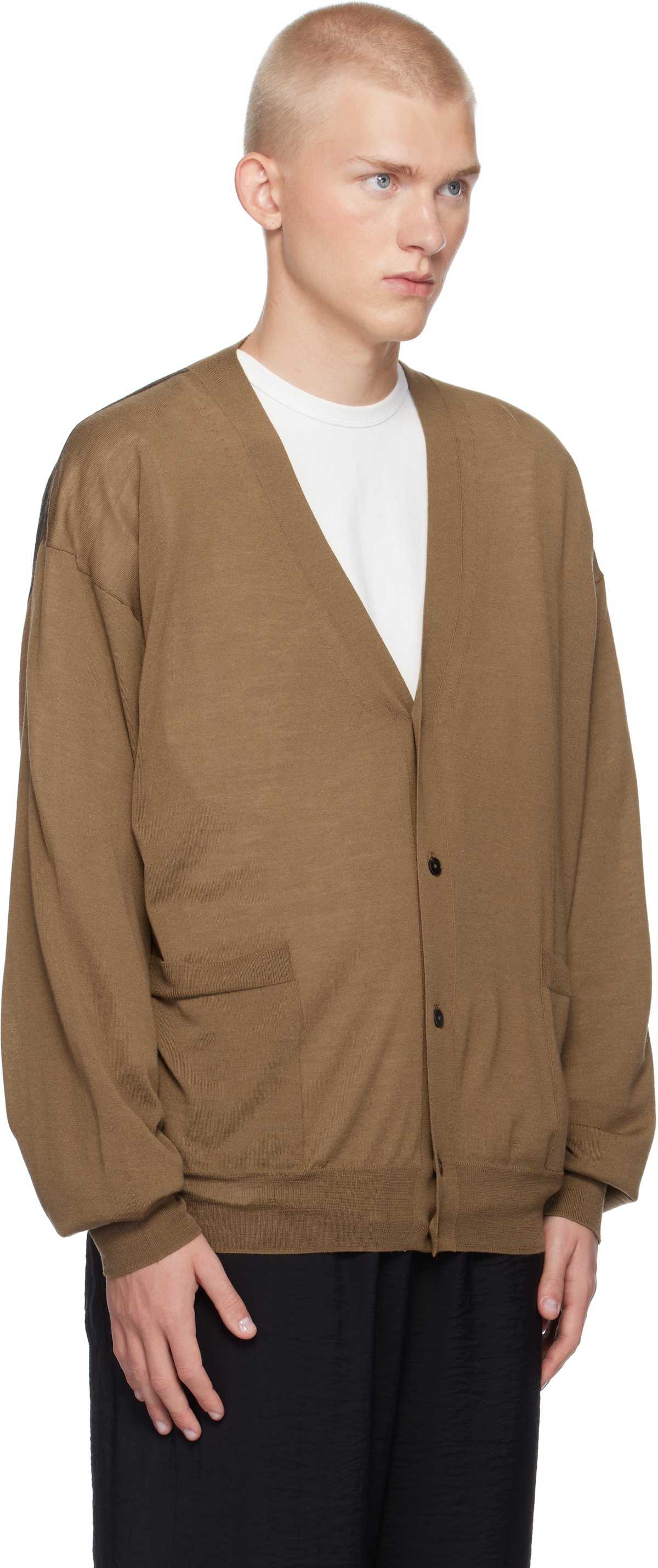 YLÈVE Brown Superfine 120's Biella Yarn Knit Cardigan