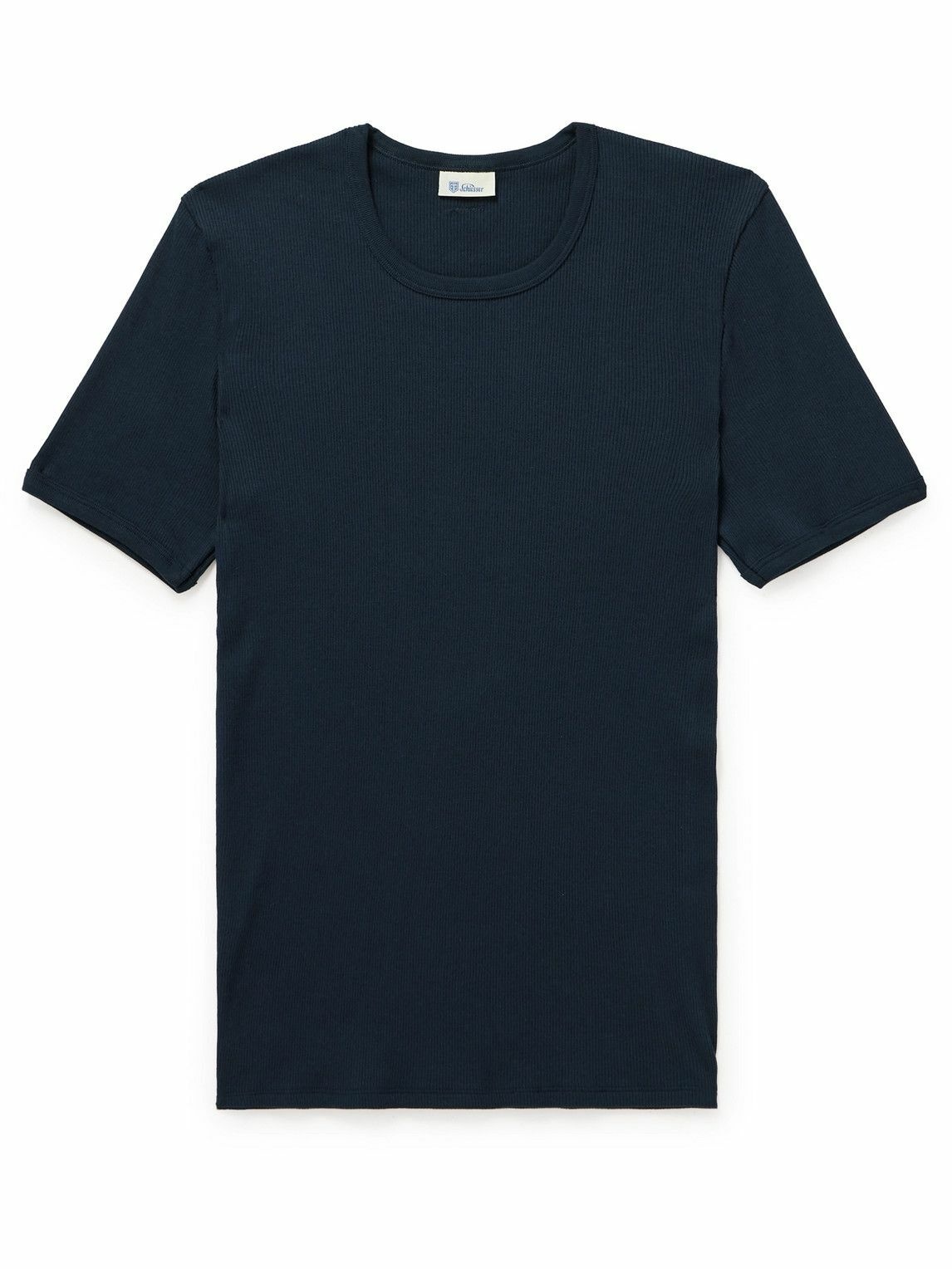 Photo: Schiesser - Friedrich Ribbed Organic Cotton-Jersey T-Shirt - Blue