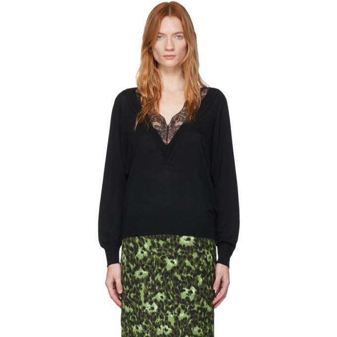 Photo: Chloe Black Wool and Silk Lace V-Neck Sweater