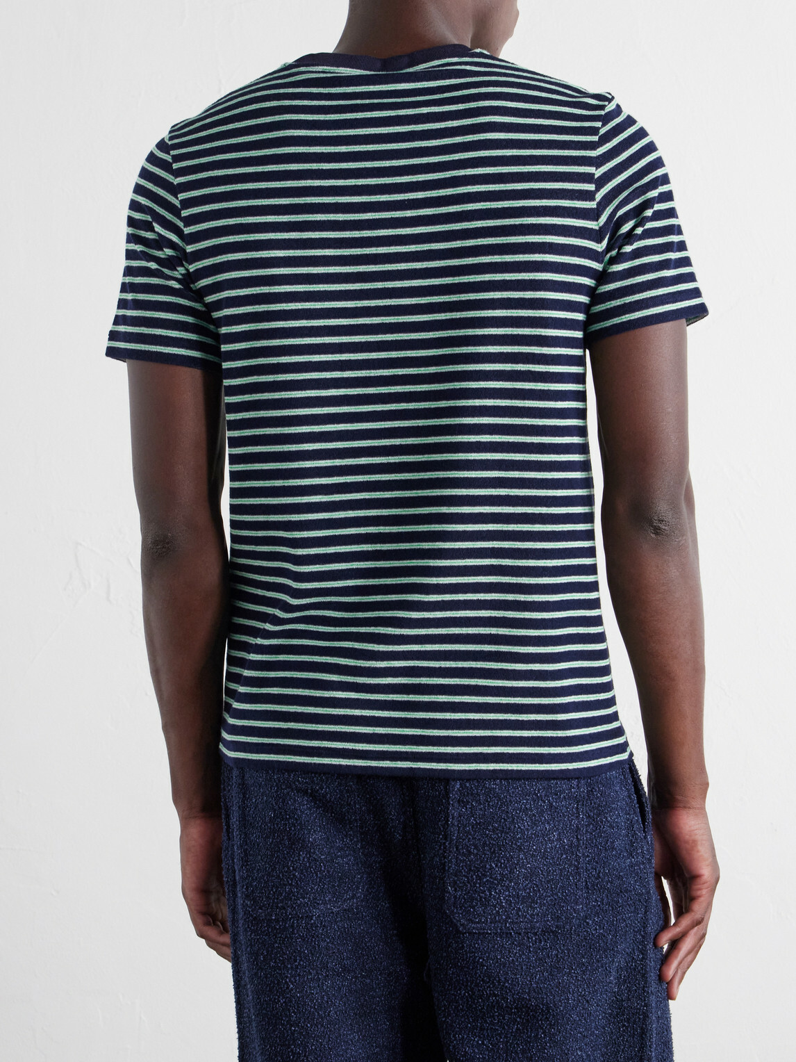 LOEWE - Logo-Embroidered Striped Cotton-Blend Terry T-Shirt - Blue
