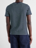 LOEWE - Logo-Embroidered Striped Cotton-Blend Terry T-Shirt - Blue