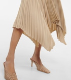 Amiri - Pleated satin and leather midi skirt