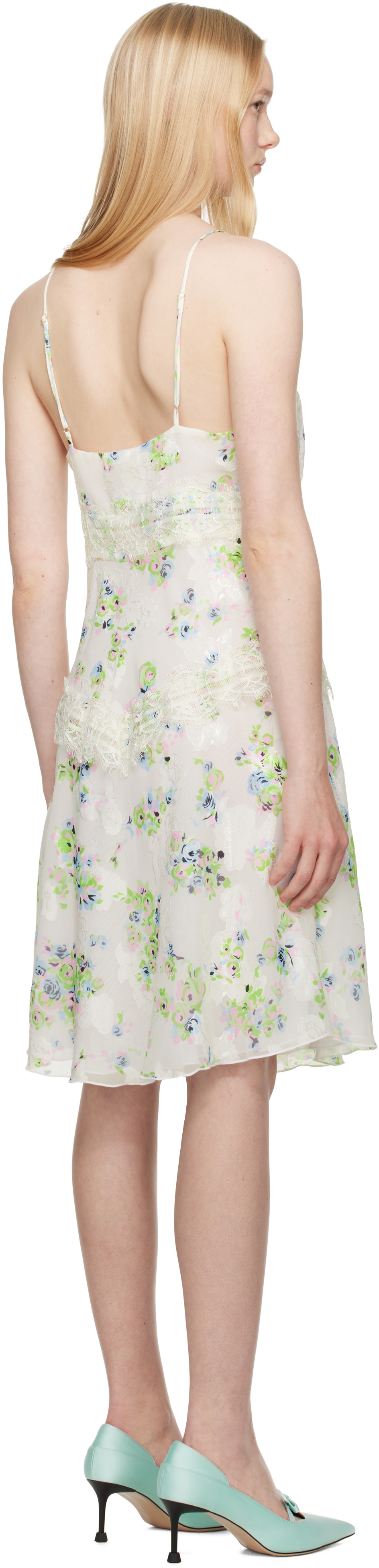 Anna Sui Off-White Rosies Posies Chiffon Romantic Lace Slip Dress