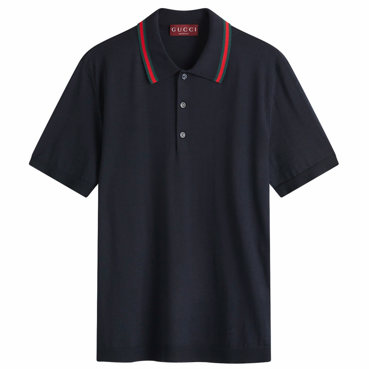 Gucci Men's Fine Gauge Wool Short Sleeve Polo Shirt in Ink/Green/Red