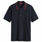 Gucci Men's Fine Gauge Wool Short Sleeve Polo Shirt in Ink/Green/Red